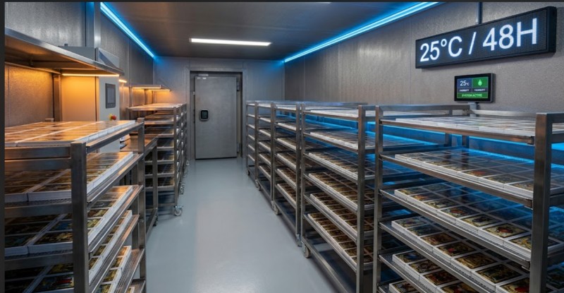 VNK factory climate-controlled 48-hour curing vault designed to prevent premium custom tarot decks from warping and pringling.