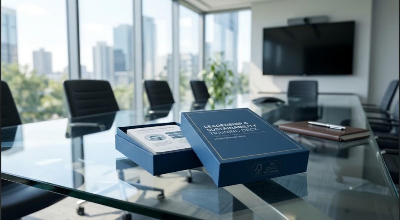 FSC certified playing cards manufactured for ESG compliant corporate training programs in Europe.
