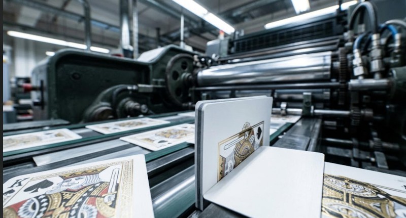 Prepress engineer checking custom card game digital files for correct bleed margins and CMYK colors.
