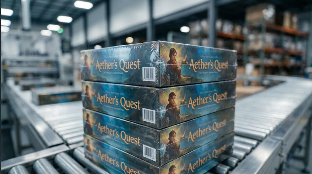 Retail-ready shrink wrapped board games assembled in China to bypass expensive Australian 3PL fees.